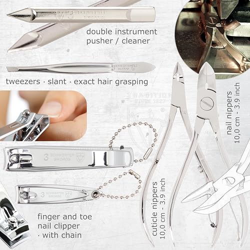 3 Swords Germany - brand quality 10 piece manicure pedicure grooming kit set for professional finger & toe nail care scissors clipper fashion leather case in gift box, Made by 3 Swords (6226) Burgundy Laquered