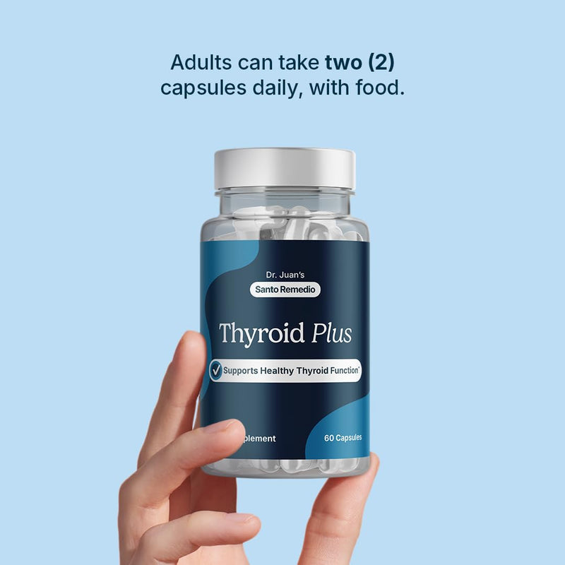 Santo Remedio Thyroid Plus, Thyroid Health Support Supplement - 30 Servings | Supports Healthy Thyroid Function with Vitamin B12, Iodine, Selenium, Zinc, Copper & L-Tyrosine - 60 Capsules
