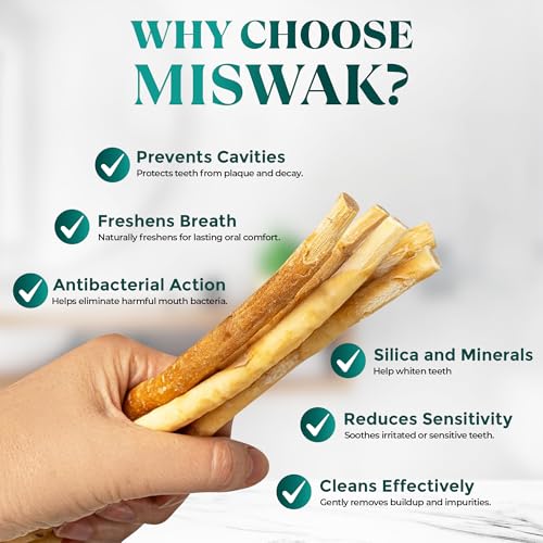 Premium Miswak Set – Natural Siwak Oral Care Kit with 5 Organic Sticks, 1 Bamboo & 1Plastic Holder, 1 Miswak Cutter – Eco-Friendly Herbal Toothbrush Alternative