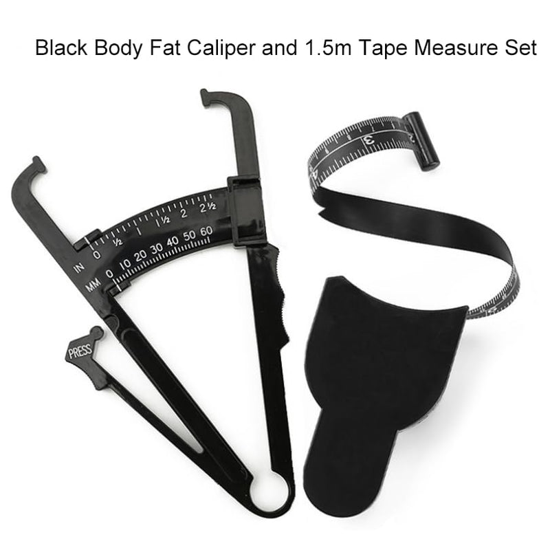 Body Fat Caliper and Measuring Tape for Body Weight-Loss Skin Fold Fitness, Skinfold Body Fat Analyzer and BMI Measurement Tool Black - BeesActive Australia