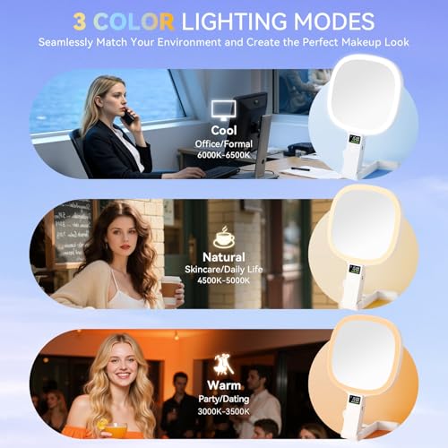 Auxmir 30X/1X Travel Makeup Mirror with Lights, LED Display, 3 Color Modes White