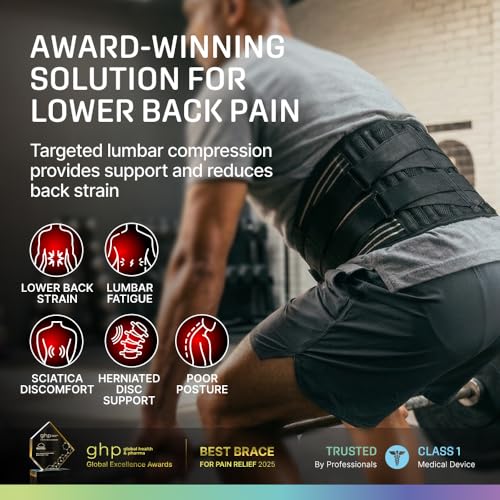 Modvel Back Brace for Lower Back Pain Women and Men – Lumbar Support Belt for Sciatica, Herniated Disc, Muscle Strain – Adjustable Breathable Work Brace with 6 Stays – Support for Posture Black Medium