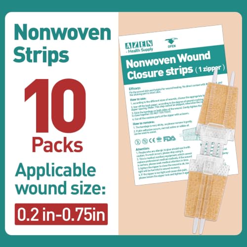 AZEN 10 Pack Emergency Wound Closure Strips, Butterfly Bandages, Laceration Closure Zip Stitch, Repair Wounds Without Stitches 10P (1tie)