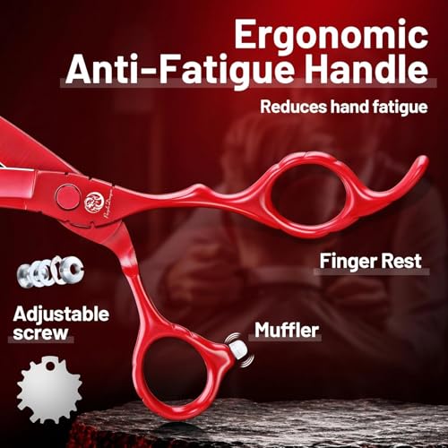 Purple Dragon 6 inch Hair Cutting Scissors Set with Bag for Barbers - Red 6 inches