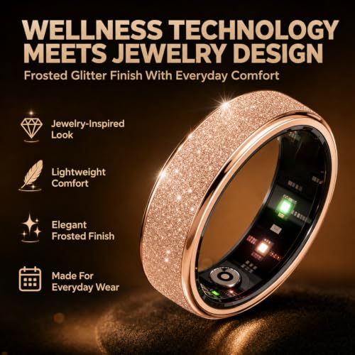 Frosted Glitter Smart Ring, Fitness & Health Tracker for Women Men Rose Gold 10