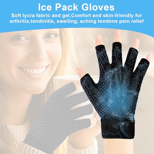 Finger Arthritis Compression Hand Ice Pack Gloves for Pain Relief Adjustable Wrist Ice Pack for Hot & Cold Therapies, Reusable Ice Glove, Gel Cooling Gloves for Tendinitis, Carpal Tunnel