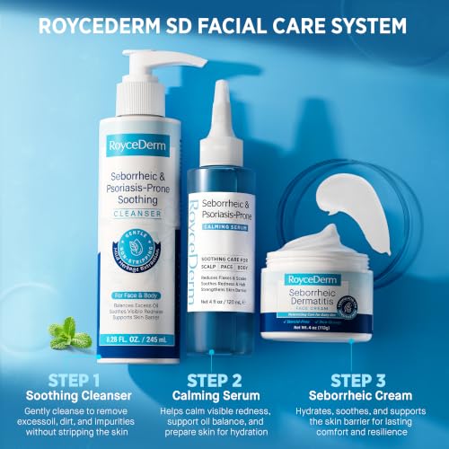 Roycederm Seborrheic Dermatitis Face & Body Wash - Foaming Daily Face Wash for SD-Prone and Psoriasis-Prone, Oily, Flaky, Redness-Prone and Sensitive Skin - Fragrance-Free, 8.45 Fl Oz