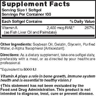 Nature's Blend Vitamin A 8,000 IU 100 Softgels - BeesActive Australia