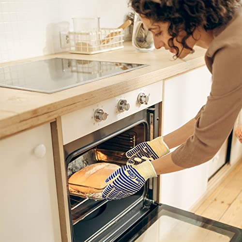 Heat Resistant Oven Gloves with Fingers, Heat Proof Gloves Oven Mitts Blue One Size Fits Most
