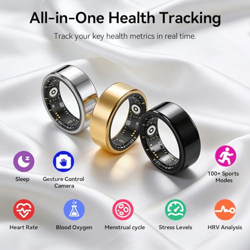 Smart Ring Fitness Tracker, Heart Rate Monitor, Sleep Tracker for Women Men Gold 11