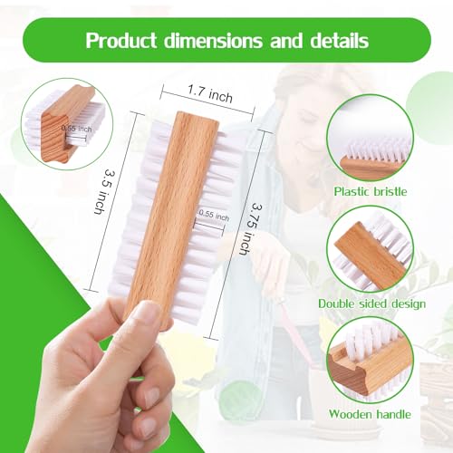 SAMEBUTECO 2 Pack Non-Slip Wooden Hand & Nail Brush,Dual-Sided Fingernail Scrub Brush for Deep Cleaning Nails,Hands & Feet Heavy Duty Mechanic Hand Brush with Stiff Bristles and Molded Beech-wood Grip