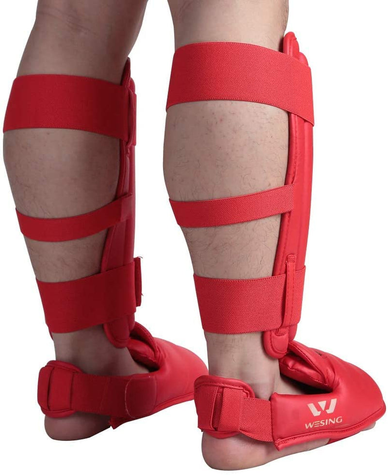 Wesing Karate Shin Instep Guard WKF Karate Shin Pad Red Medium - BeesActive Australia