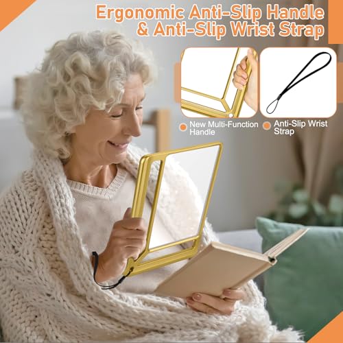 AKKYCVS 5X Full Page Magnifying Glass for Reading, Lightweight Rectangular Magnifier Provides Large Book Page Viewing Area, Handheld Magnifier for Reading Small Prints for Seniors, Low Vision-Gold Gold