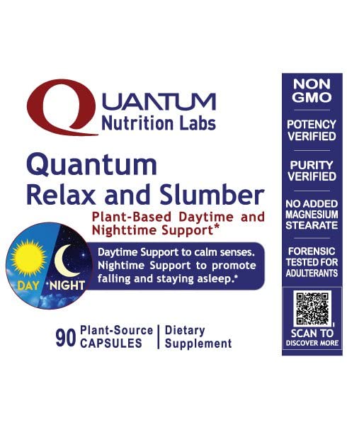 Quantum Nutrition Labs Quantum Relax and Slumber - Sleep Supplement with Magnesium Malate & L-Theanine, Natural Calm Complex with Lemon Balm & Valerian Root for Women & Men - 90 Capsules