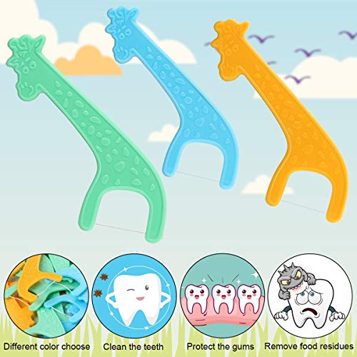 FAMILIFE Kid's Dental Floss Picks Without Fluoride, 4 Travel Handy Cases Unflavored Flosser 120 Picks and 4 Travel Cases 200 Picks Animal Pattern