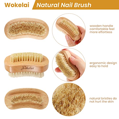 Nail Brush for Cleaning Fingernails, 2 Pieces Wooden Fingernail Toenail Scrub Brushes with Natural Boar and Sisal Bristle, Two-Sided Hand Foot Nail Scrubber Manicure Pedicure Supply Men Women Girls Natural Wood Color