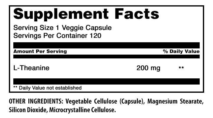 Amazing Formulas L-Theanine Supplement | 200 Mg | Veggie Capsules | Non-GMO | Gluten-Free | Made in USA (1 Pack, 120 Count) Unflavored - 120 Count 120 Count (Pack of 1)