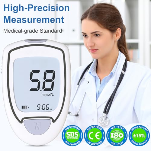 Blood Glucose Monitor, Glucometer Kit with 100 Strips and Lancets, Diabetic Testing Kit with Auto Eject, No Coding, Large Display for Seniors, Blood Sugar Testing Kit for Travel & Home Use