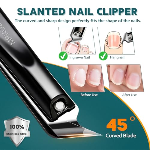 Pro 5-in-1 Nail Clippers Set for Men & Women. Ultra Sharp Stainless Steel Manicure Kit w/Angled Trimmer in Luxury Leather Case. Travel & Home Use