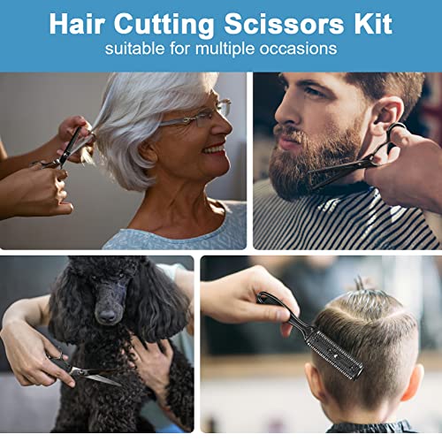 11Pcs Professional Hair Scissors Set,Stainless Steel Barber Supplies Including Straight Shears, Thinning Shears, and Hair Thinning Knife Multifunctional Salon Tools and Gifts for Friends and Family Black