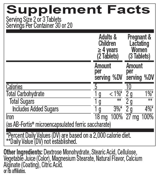 OLLY Delightful Iron Chewable Tablet, Iron Supplement from AB Fortis, Fruit Punch Flavor, 30 or 20 Day Supply - 60 Count 1 Count (Pack of 60)