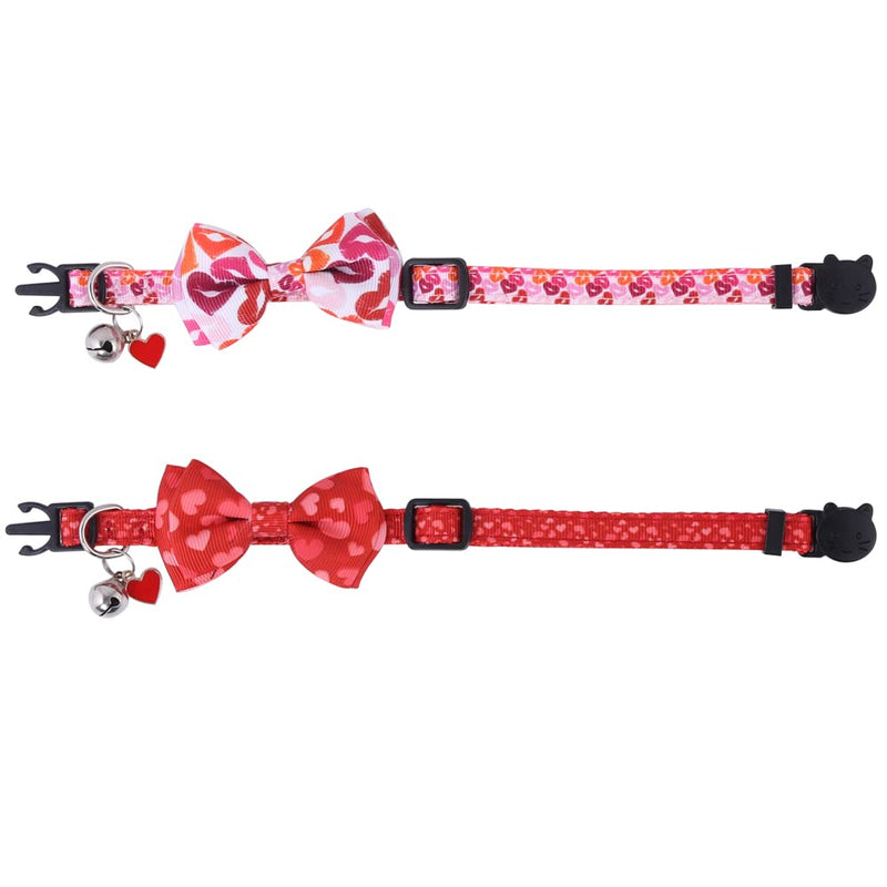 Lamphyface Valentine's Day Cat Collar Breakaway with Cute Bow Tie and Bell for Kitty Adjustable Safety Love Heart Valentine 2pcs - BeesActive Australia