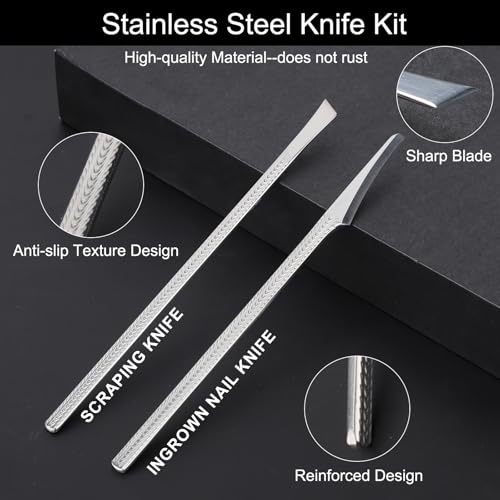 Segbeauty 2pcs Stainless Steel Ingrown Toenail Removal Kit with 1000 Grit Whetstone, Professional Pedicure Tools for Feet, Foot Scraper for Dead Skin Removal, At Home Foot Care Cuticle Remover Kit Scraper + Inclined Knife