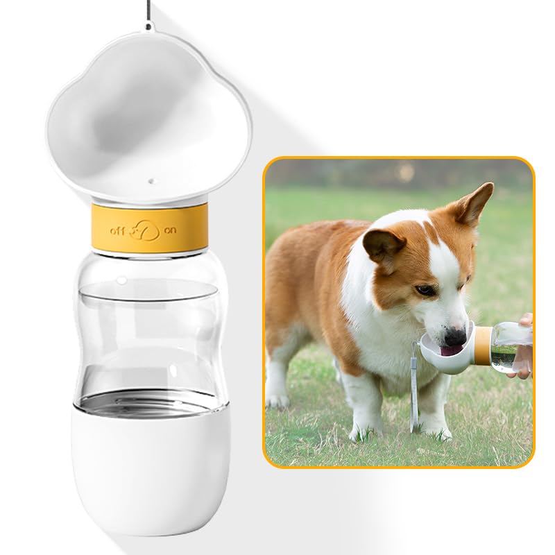 2-1 Portable Dog Water Bottle with Food Bowl, Small Pet Food Container with Leak-Proof Lid, Suitable for Dogs and Cats (350ml +200ml) Dog Dispenser for Hike & Travel, White Standard