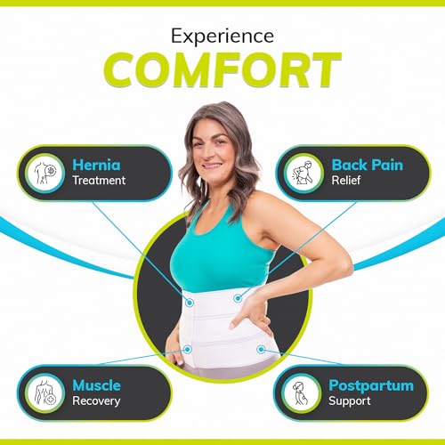 BraceAbility Abdominal Stomach Binder + Hernia Belt Replacement Pad Bundle - Post-Surgery Compression for Tummy Tuck, Hysterectomy Recovery - Includes Silicone Pad Cover (XL 9”)