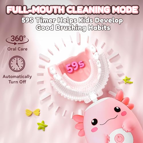 Axolotl Kids Electric U Shaped Sonic Toothbrush,59S Timer-Age2-15 Pink Pink Axolotl