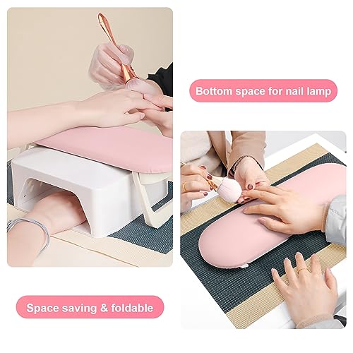 Diesisa Nail Arm Rest, Foldable PU Leather Nail Hand Rest For Nails Tech Pink