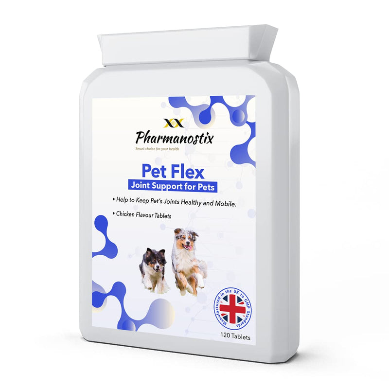 Pharmanostix Pet Flex- Dog Joint Support Supplement for Pets -Chondroitin, MSM, Green Lipped Mussel, Glucosamine for Dogs and Cats- Yummy Chicken Flavour - UK Manufactured (120 Tablets) 120 Tablets