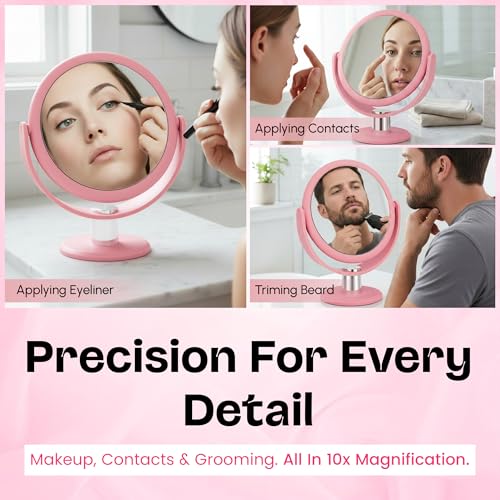 Danielle Creations Soft Touch Held Vanity 10 Times Magnifying Mirror, Blush Pink Blush Pink & Chrome 10 x