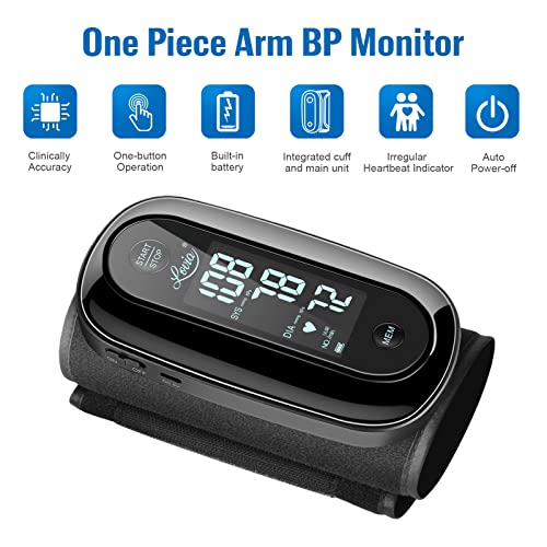Blood Pressure Monitor Upper Arm with One Piece Design, Digital BP Machine for Home Use with Cuff Size 9-14 Inch, Portable Meter, Built-in Battery