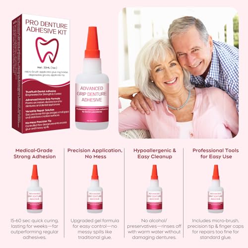 Dental Lab Fast-Setting Denture Repair Glue – Instant Bonding Adhesive for Crack Repair & Gap Filling, Strong Temporary Hold for Dentures & Lab Tools, Sets in 15-60 Seconds, 1oz Black