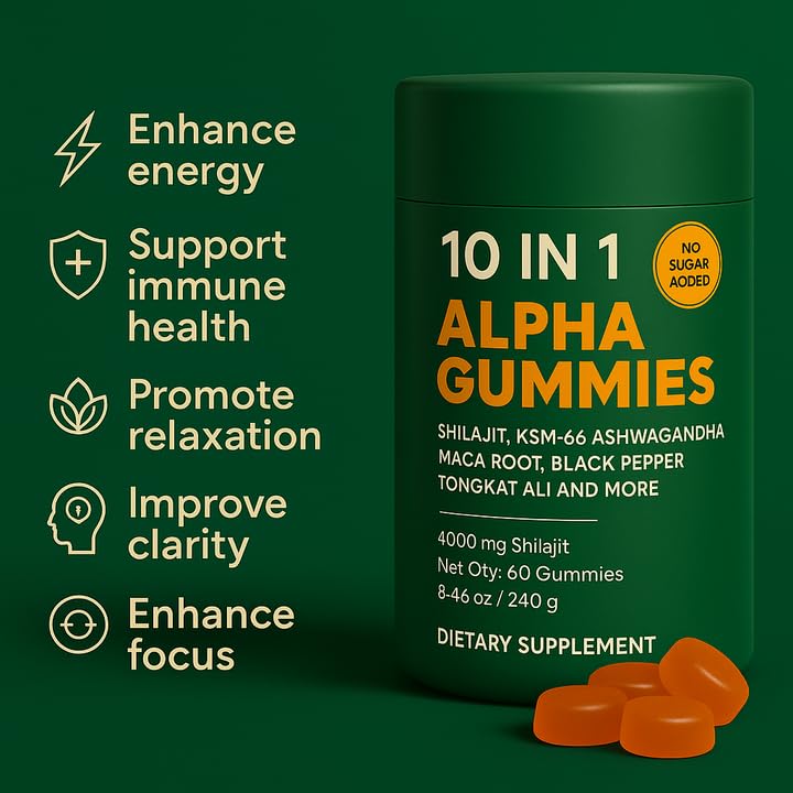 True Alpha Gummies 10 In 1 For Men | 4000mg Himalayan Alpha Shilajit Gummies For Energy & Immune | 75% Fulvic Acid, 85+ Trace Minerals, Ashwagandha, Gokshura | No Added Sugar, Non-Gmo, 60 Count (1) - BeesActive Australia