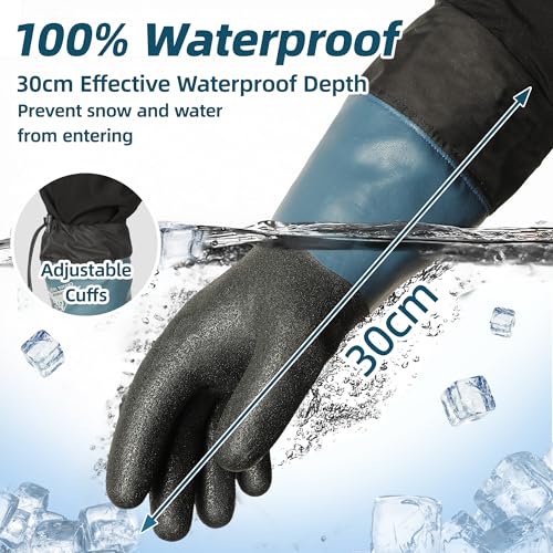 Schwer 100% Waterproof Winter Work Gloves, Long Freezer Glove with Water-based PU Coating, Ultimate Warmth, Non-Slip, Thermal Glove for Outdoor Activities & Daily Work, Hiking, Camping, Washing, XL X-Large