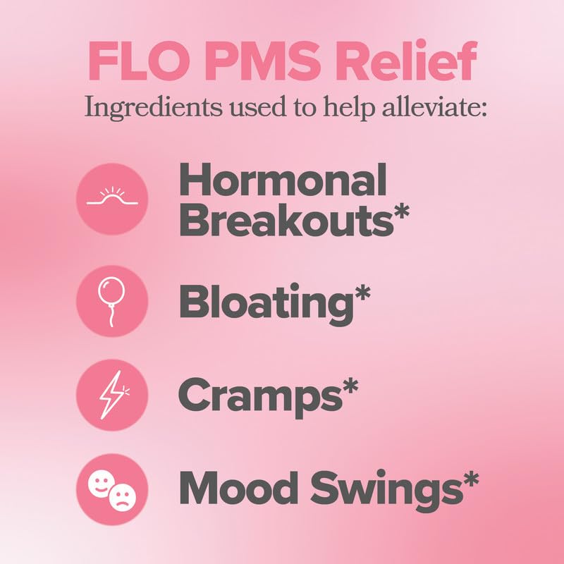 FLO PMS for Hormonal Breakouts, Bloating, Cramps, & Mood – 30-Day Supply PMS Capsules (pack of 1)