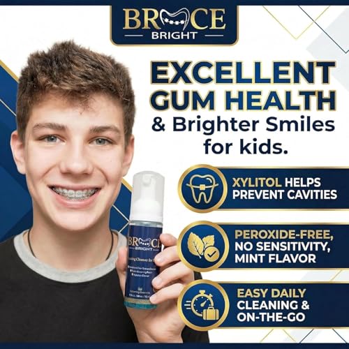 Teeth Whitening for Braces, Braces Cleaner Foam, Brace Teeth Whitening kit for Under Metal, Ceramic, Brackets & Wires. Use w/Toothbrush or Trays No Sensitivity. Minty, Teens, Adults, Refill 2 Pack Bracebright Refill 2 Pack