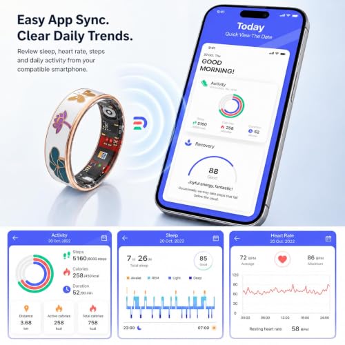 Smart Ring for Women with Enamel Health Ring Fitness Ring Fitness Tracker with Sleep Heart Rate Monitoring Distance Pedometer Calorie for Android iOS 7