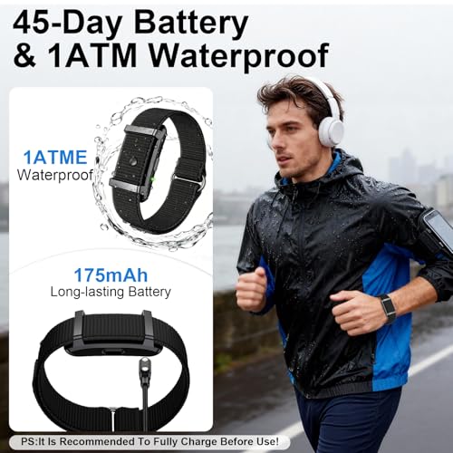 Smart Bracelet Fitness Trackers for Men Women, Smart Watch 24/7 Heart Rate Sleep Stress HRV Monitor, 170+ Sports Modes, 2 Bands, Free APP Black