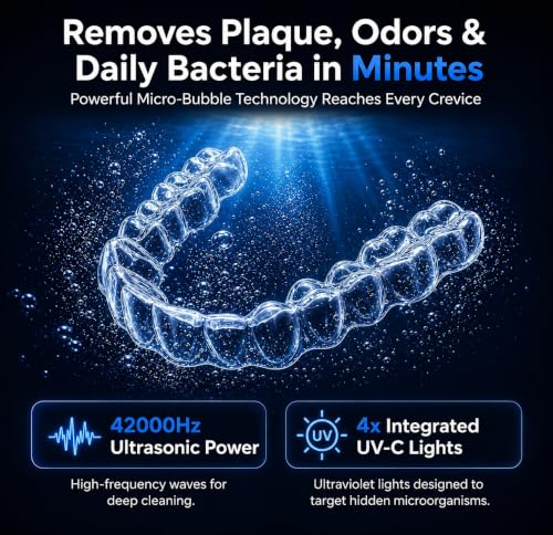 Ultrasonic Retainer Cleaner Machine | Dental Appliance Cleaning Kit for Retainers, Aligners, Dentures & Guards