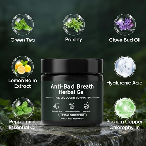 Anti-Bad Breath Herbal Gel Supplement, Body Odor Supplements, Internal Deodorant with Parsley, Green Tea, Chlorophyllin, Eliminates Odor from The Inside, Balances Oral & Gut (150g) (1) 1