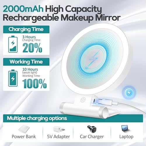 B Beauty Planet Magnifying Mirror with Light 30X, Double-Sided 1X/ 30X Magnifying Makeup Mirror with Tweezer, 2000mAh 3 Colour Modes with Adjustable Brightness,Foldable Travel Mirror(9" L x 7" W) White