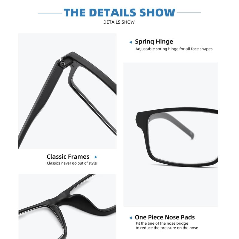 4 Pack Reading Glasses Blue Light Blocking for Men Women,Rectangular Frame Computer Readers with Spring Hinge,Anti Eyestrain/UV Ray Eyeglasses (1.5x) 4 Pack Mix 1.5 x - BeesActive Australia