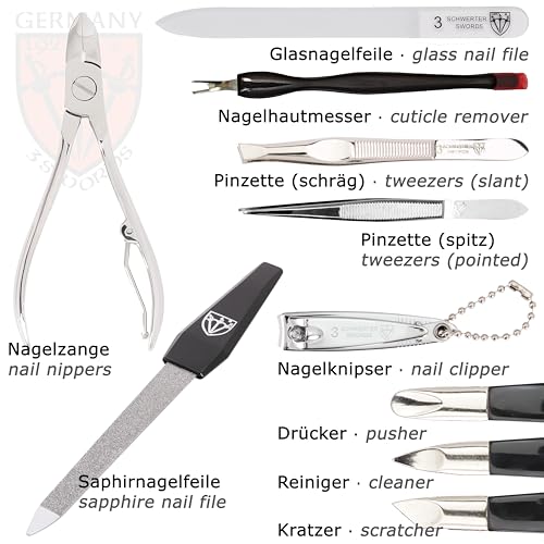 3 Swords Germany – brand quality 12 piece manicure pedicure grooming kit set for professional finger & toe nail care with red synthetic leather case - Made in Germany Red - Synthetic Leather