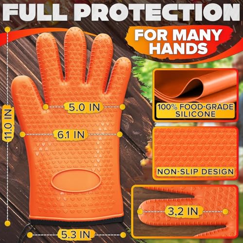 Silicone Grill Gloves for Cooking, Non-Slip and Heat Resistant Material Orange