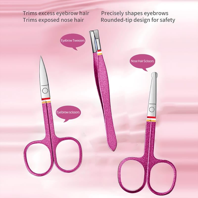 Manicure Pedicure Set, 19-Piece Premium Stainless Steel Grooming Kit Crafted with Care – Professional Nail Clippers & Tools with Travel Case for Men & Women pink