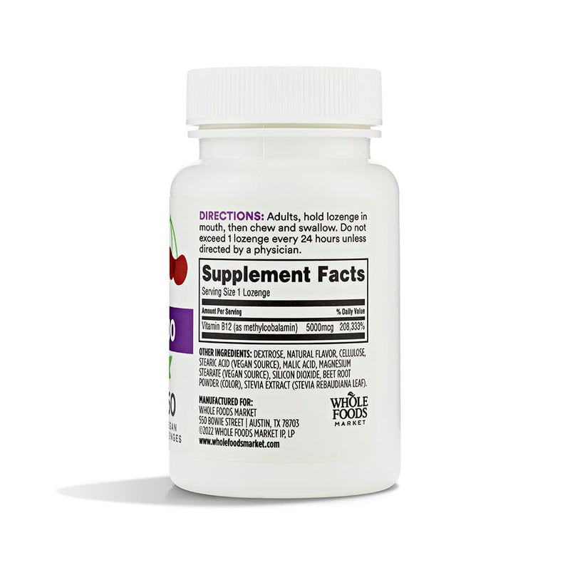 Whole Foods Market, Methyl B-12 5000Mcg Cherry, 60 Lozenges (Pack of 2) 60 Count (Pack of 2)