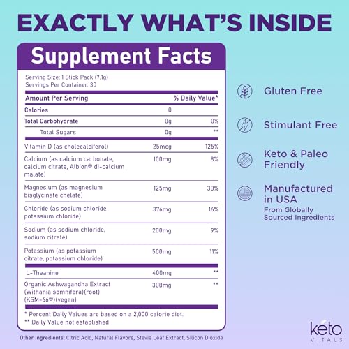 Keto Vitals Calm Magnesium Powder Packets Plus Electrolytes - 30 Servings 1 Count (Pack of 30) Calm + Electrolytes